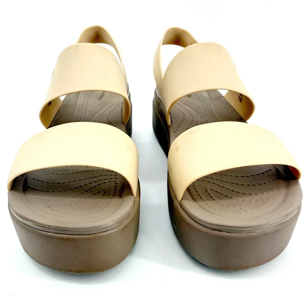 Crocs Brooklyn Low Wedge Sandals Womens Beige Mushroom Platform Strappy